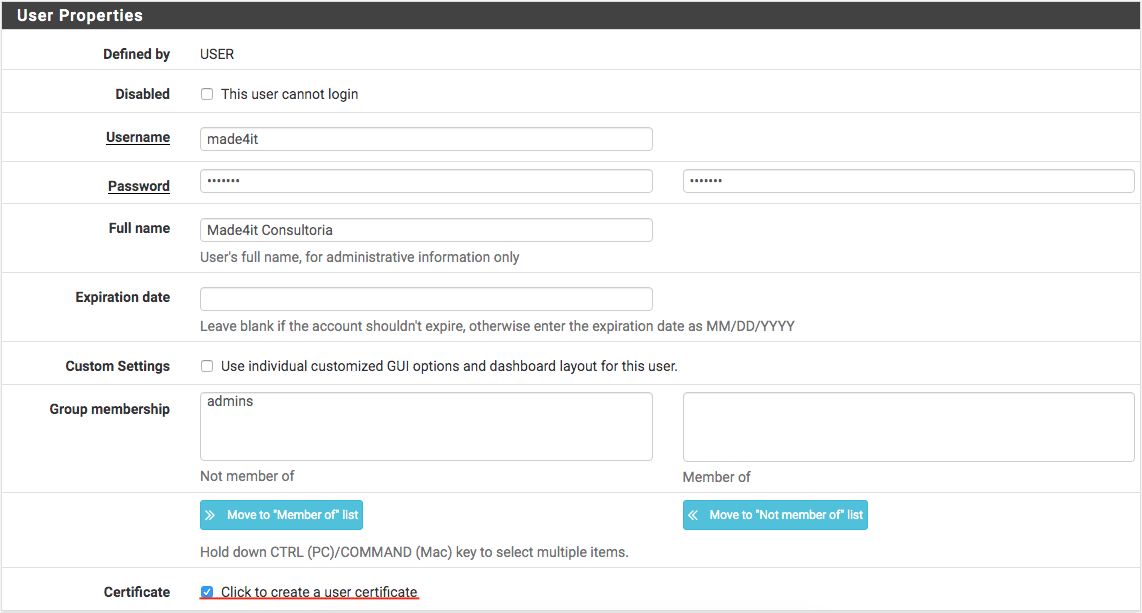 pfsense create openvpn user certificate